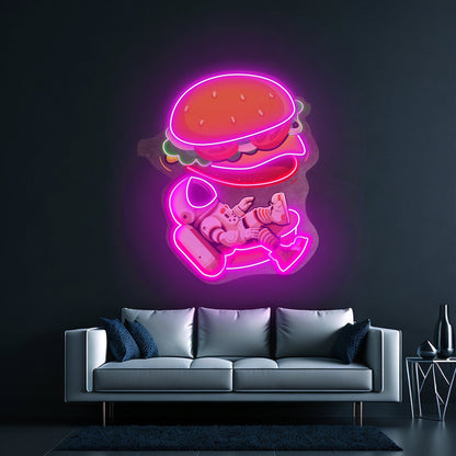 Astronaut And Burger Custom Led Signs Artwork For Sale - Shineneon