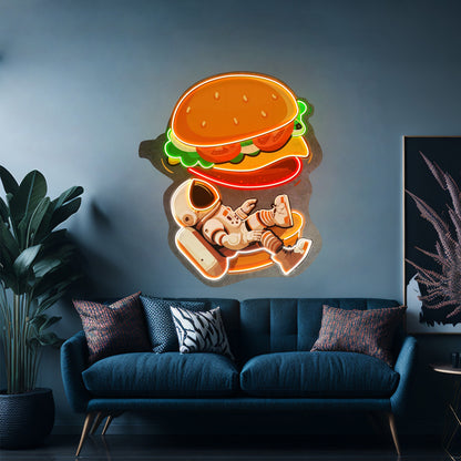 Astronaut And Burger Custom Led Signs Artwork For Sale