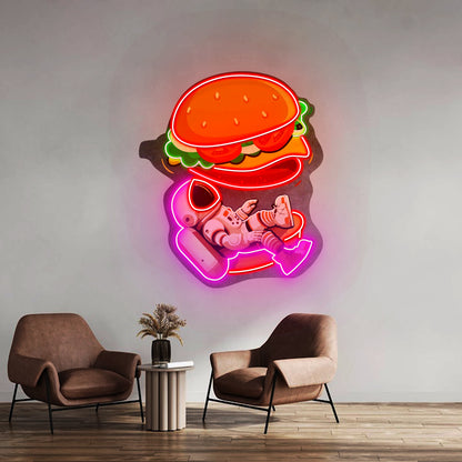 Astronaut And Burger Custom Led Signs Artwork For Sale