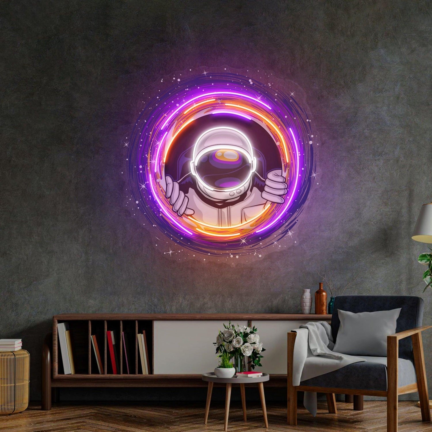 Astronaut Black Hole Multicolor Uv Printed Led Neon Sign Artwork For Room Decor | Shineneon