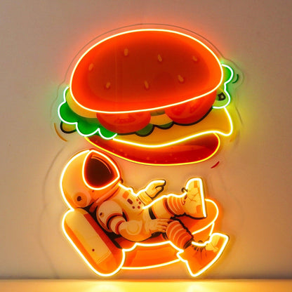 Astronaut Burger Vibrant Uv Printed Led Neon Sign For Cafe Decor | Shineneon