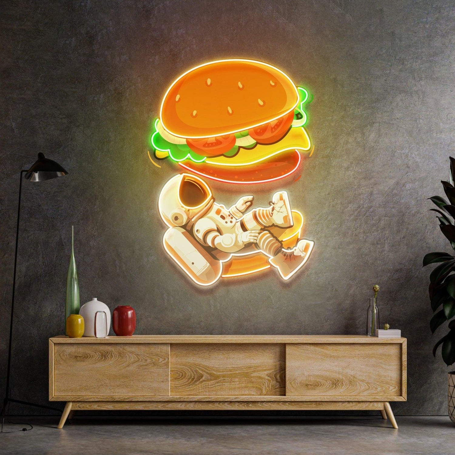 Astronaut Burger Vibrant Uv Printed Led Neon Sign For Cafe Decor | Shineneon