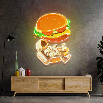 Astronaut Burger Vibrant Uv Printed Led Neon Sign For Cafe Decor | Shineneon