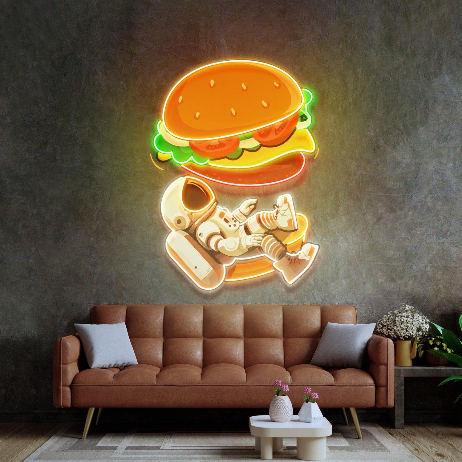 Astronaut Burger Vibrant Uv Printed Led Neon Sign For Cafe Decor | Shineneon