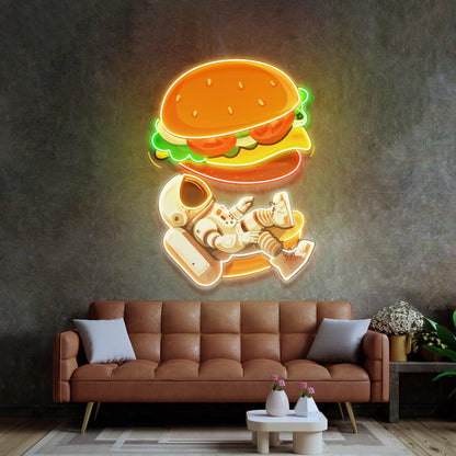 Astronaut Burger Vibrant Uv Printed Led Neon Sign For Cafe Decor | Shineneon
