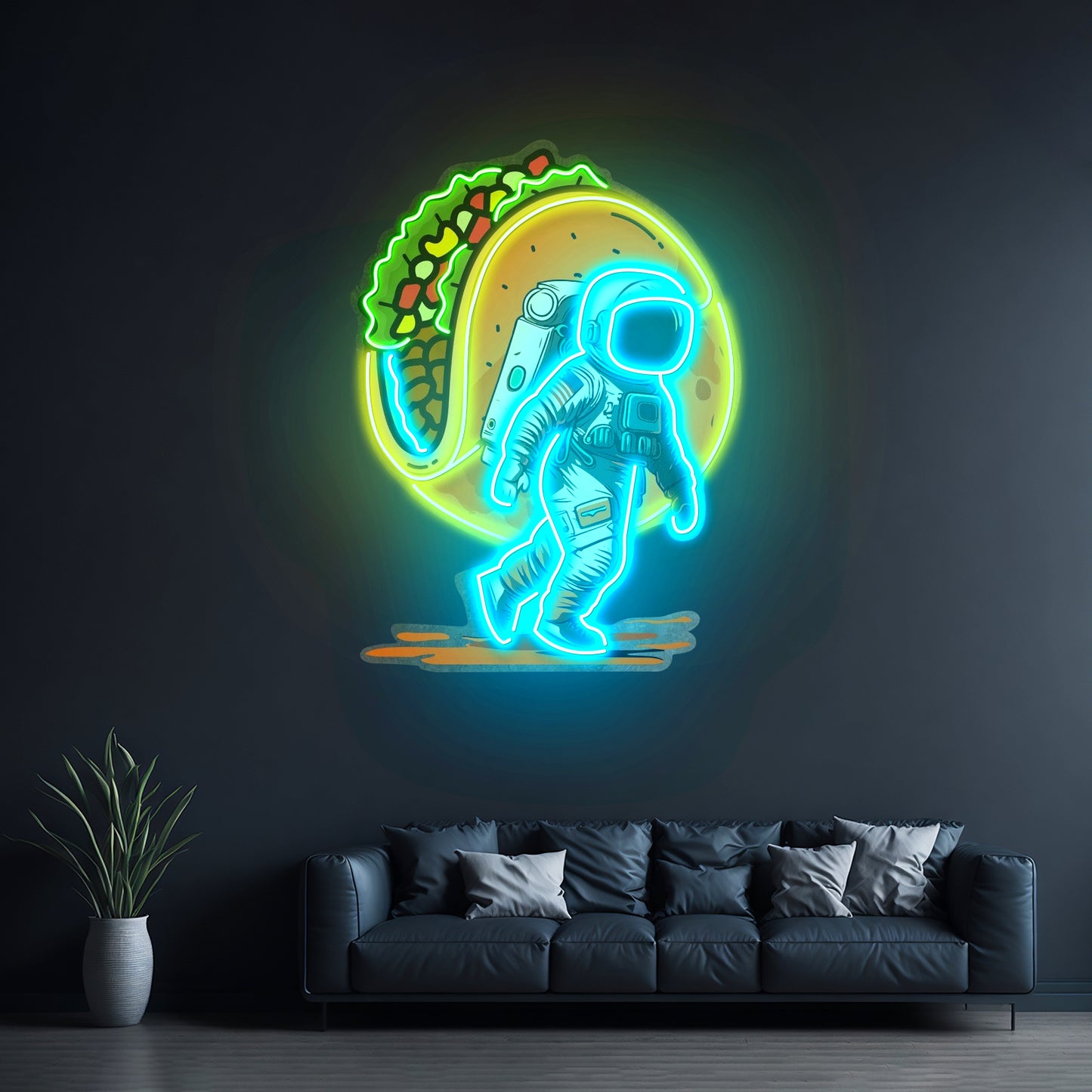 Astronaut Carrying Tacos Custom Led Signs Artwork For Sale