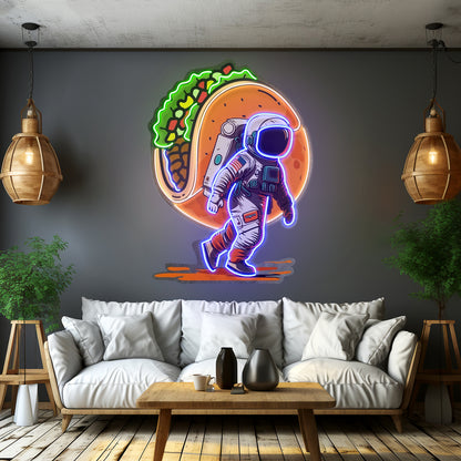 Astronaut Carrying Tacos Custom Led Signs Artwork For Sale