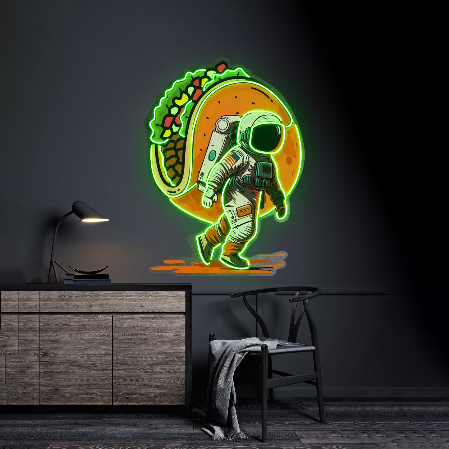 Astronaut Carrying Tacos Custom Led Signs Artwork For Sale