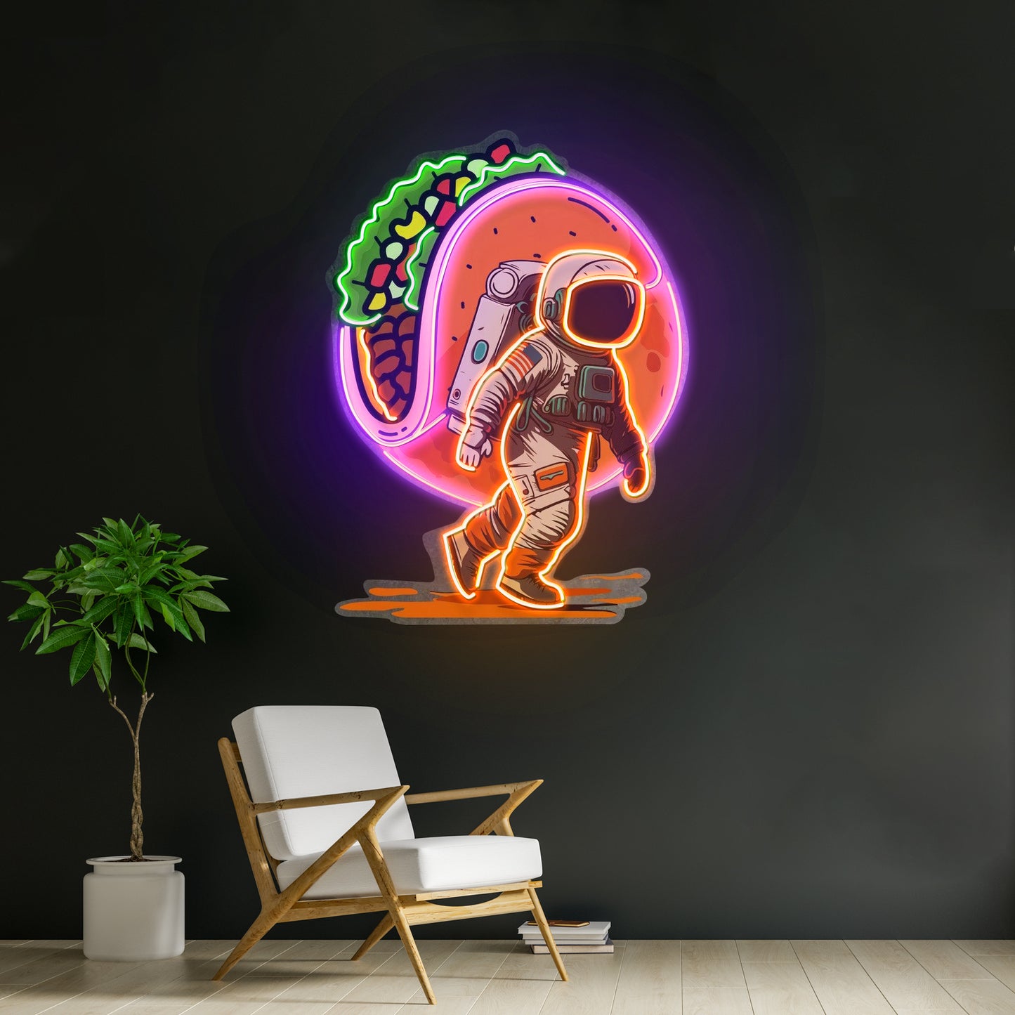 Astronaut Carrying Tacos Custom Led Signs Artwork For Sale