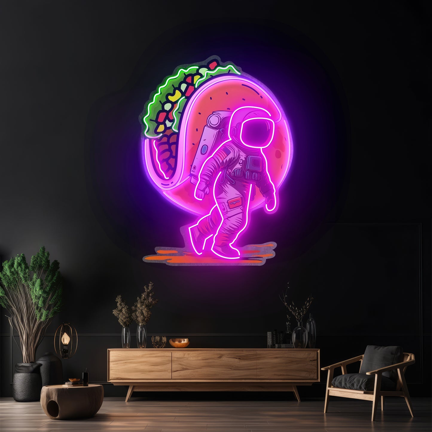 Astronaut Carrying Tacos Custom Led Signs Artwork For Sale