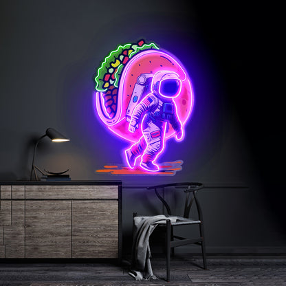 Astronaut Carrying Tacos Custom Led Signs Artwork For Sale