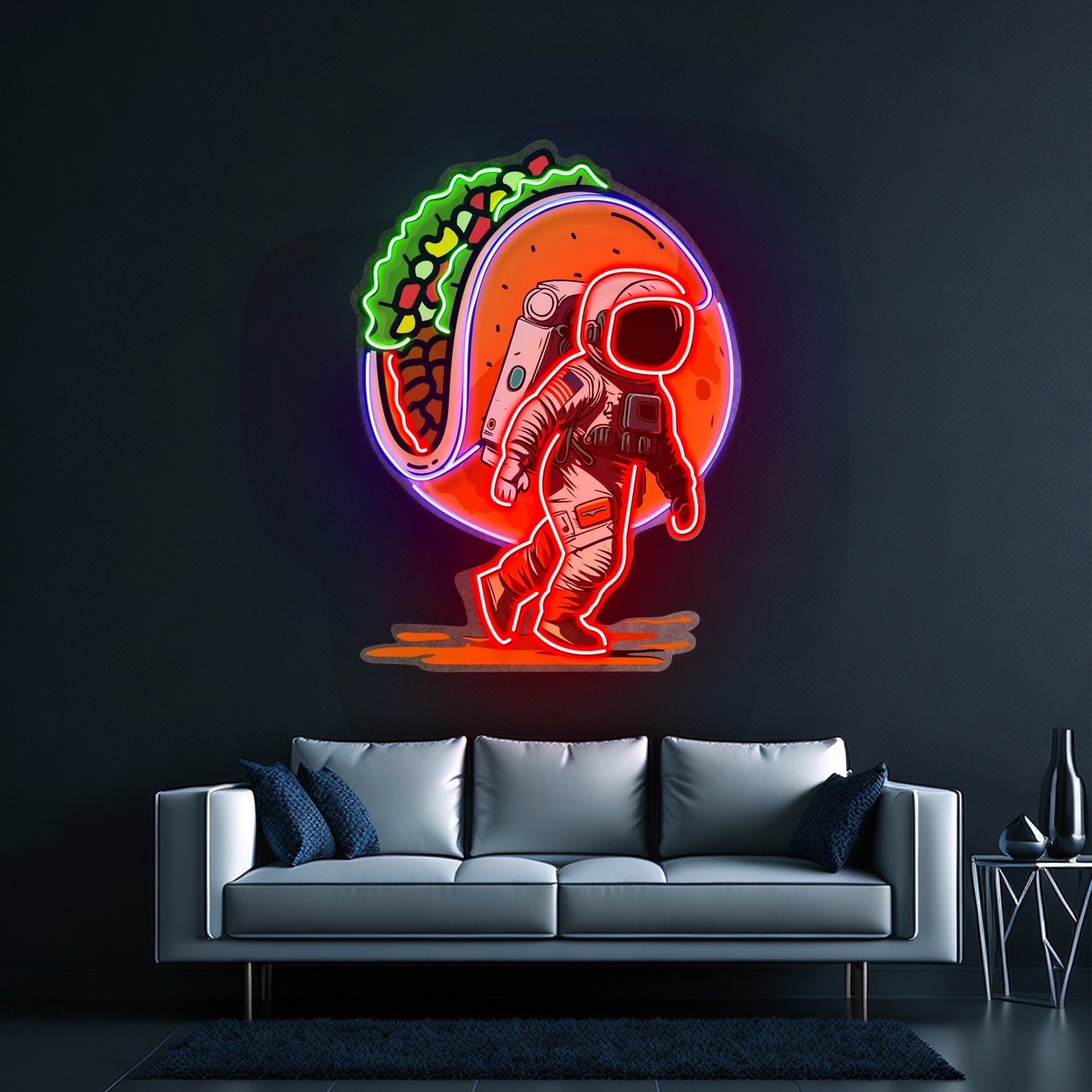 Astronaut Carrying Tacos Custom Led Signs Artwork For Sale