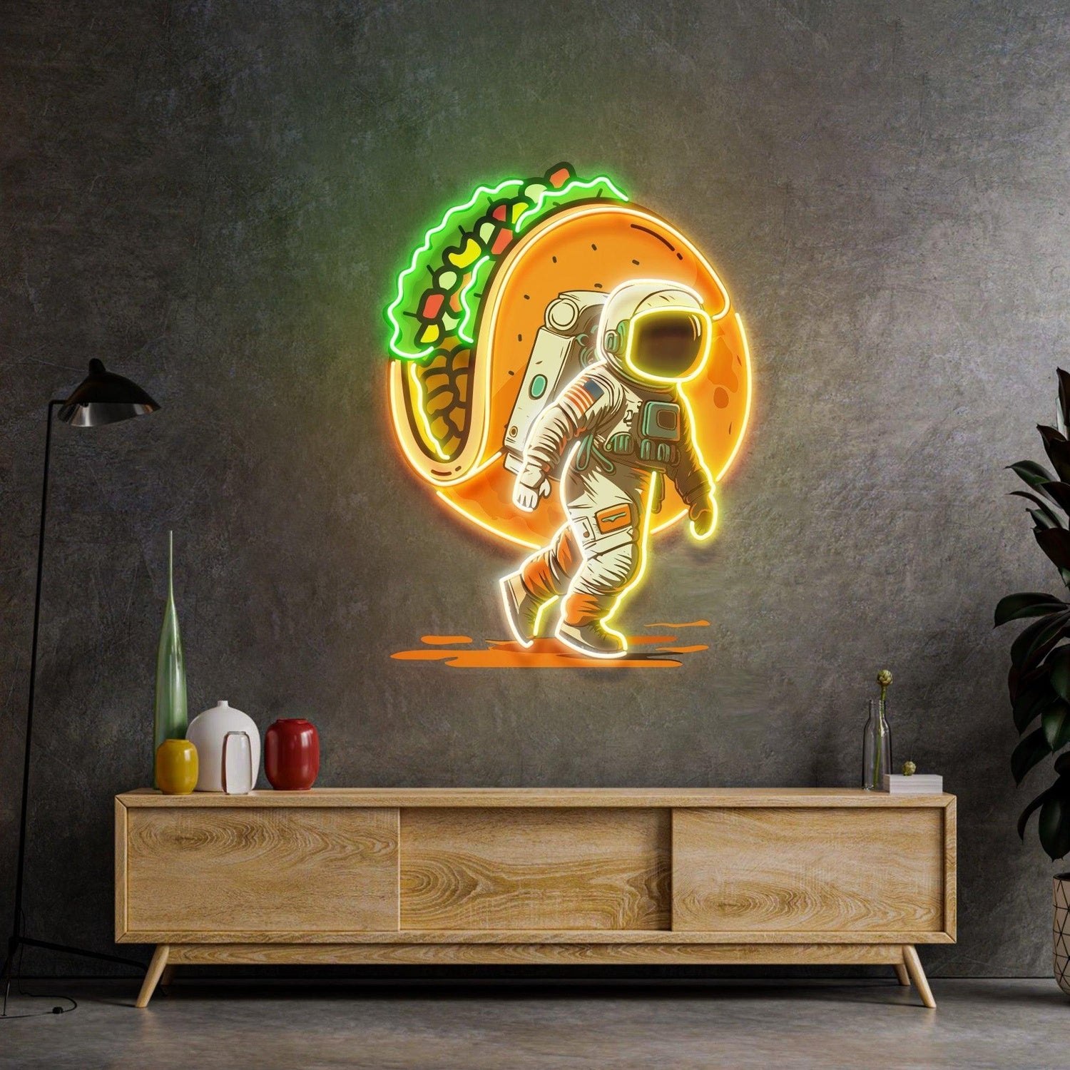 Astronaut Carrying Tacos Uv Printed Led Neon Sign For Home And Cafe Decor | Shineneon