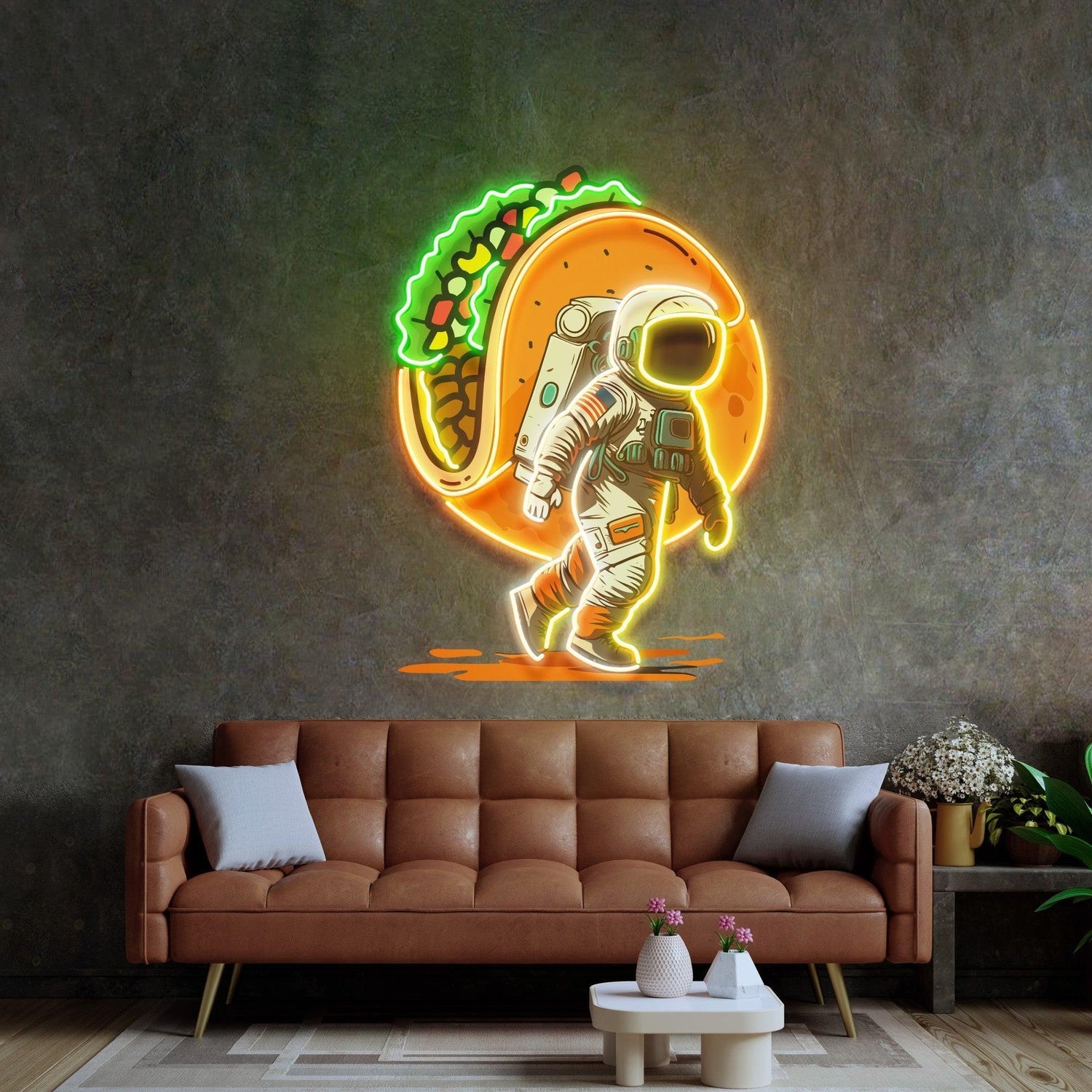 Astronaut Carrying Tacos Uv Printed Led Neon Sign For Home And Cafe Decor | Shineneon