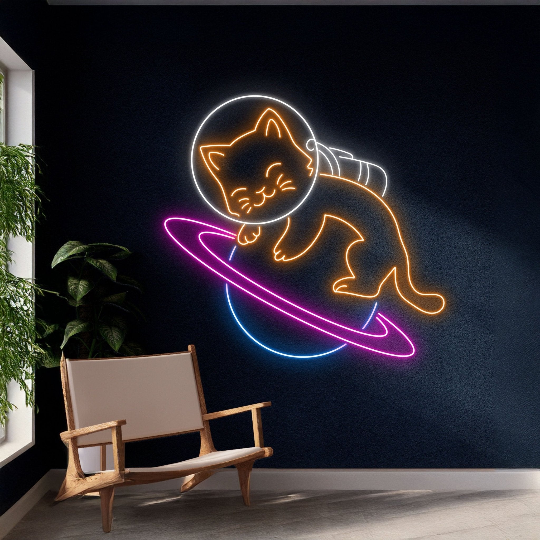 Astronaut Cat Sleeping On Planet Neon Sign - Shineneon