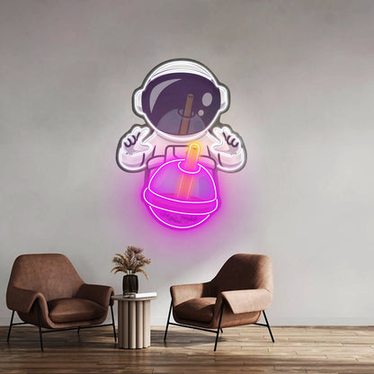 Astronaut Drinking Milktea Led Neon Sign Light Custom Led Signs - Shineneon
