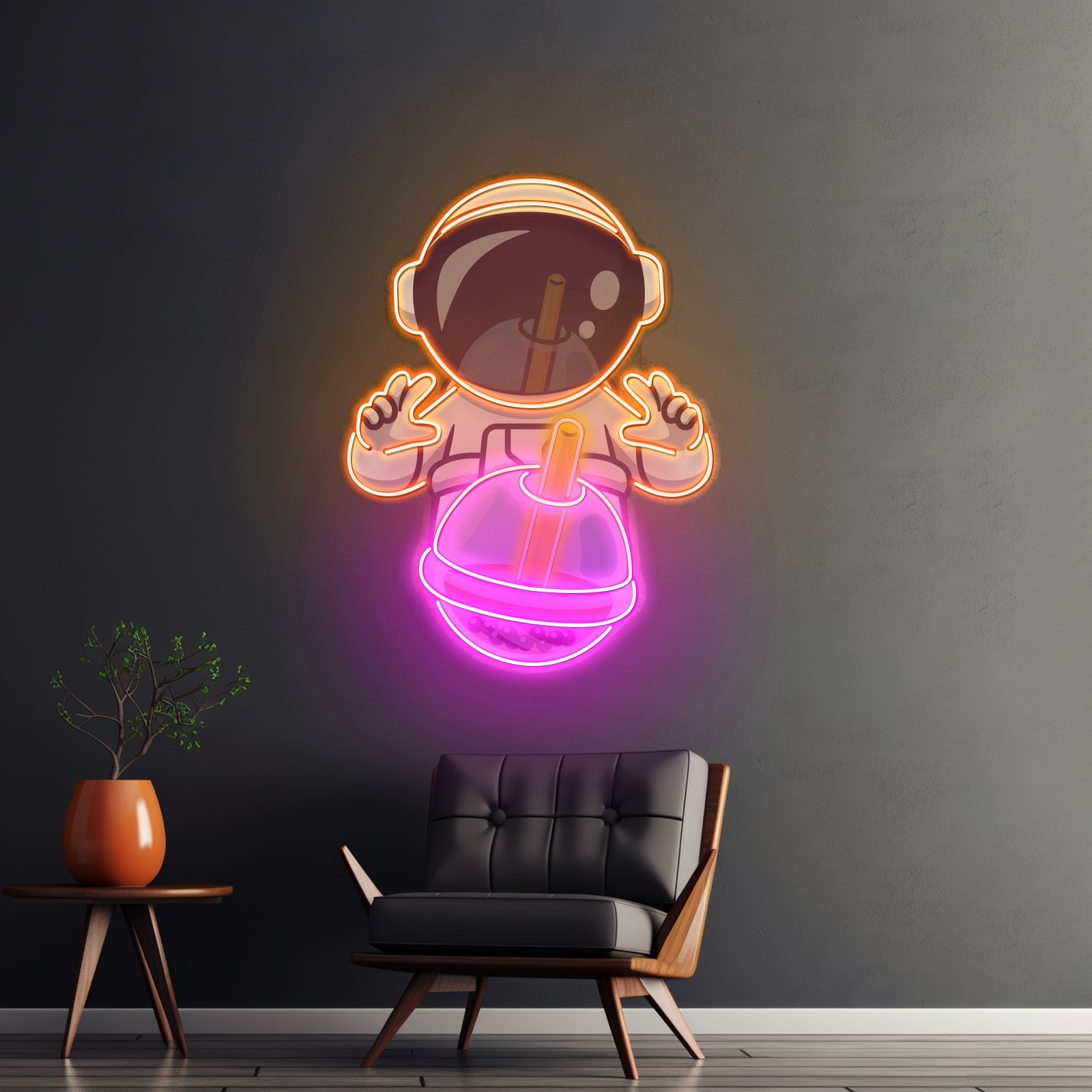 Astronaut Drinking Milktea Led Neon Sign Light Custom Led Signs - Shineneon