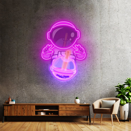 Astronaut Drinking Milktea Led Neon Sign Light Custom Led Signs