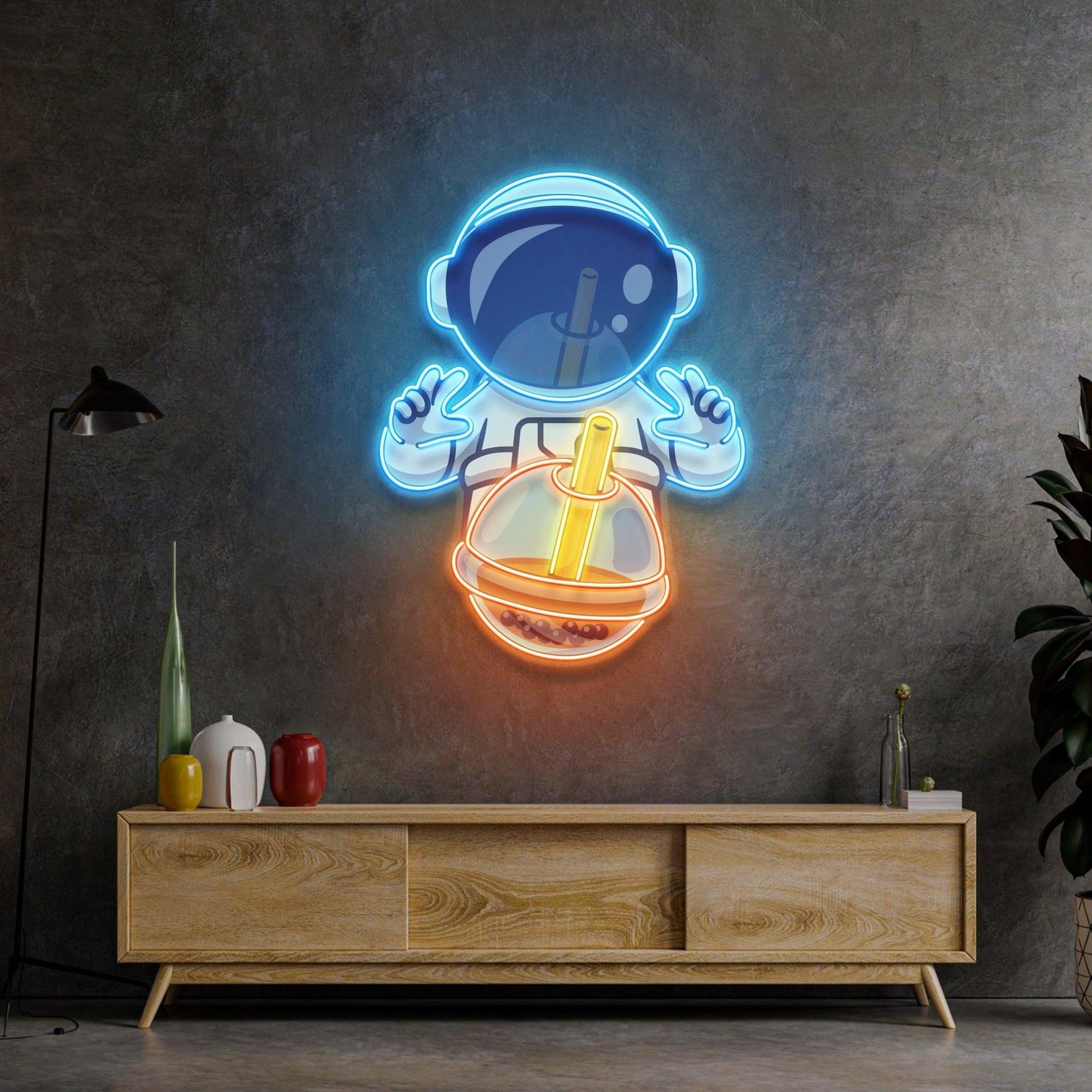 Astronaut Drinking Milktea Uv Printed Led Neon Sign Light Pop Art | Shineneon