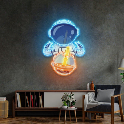 Astronaut Drinking Milktea Uv Printed Led Neon Sign Light Pop Art | Shineneon