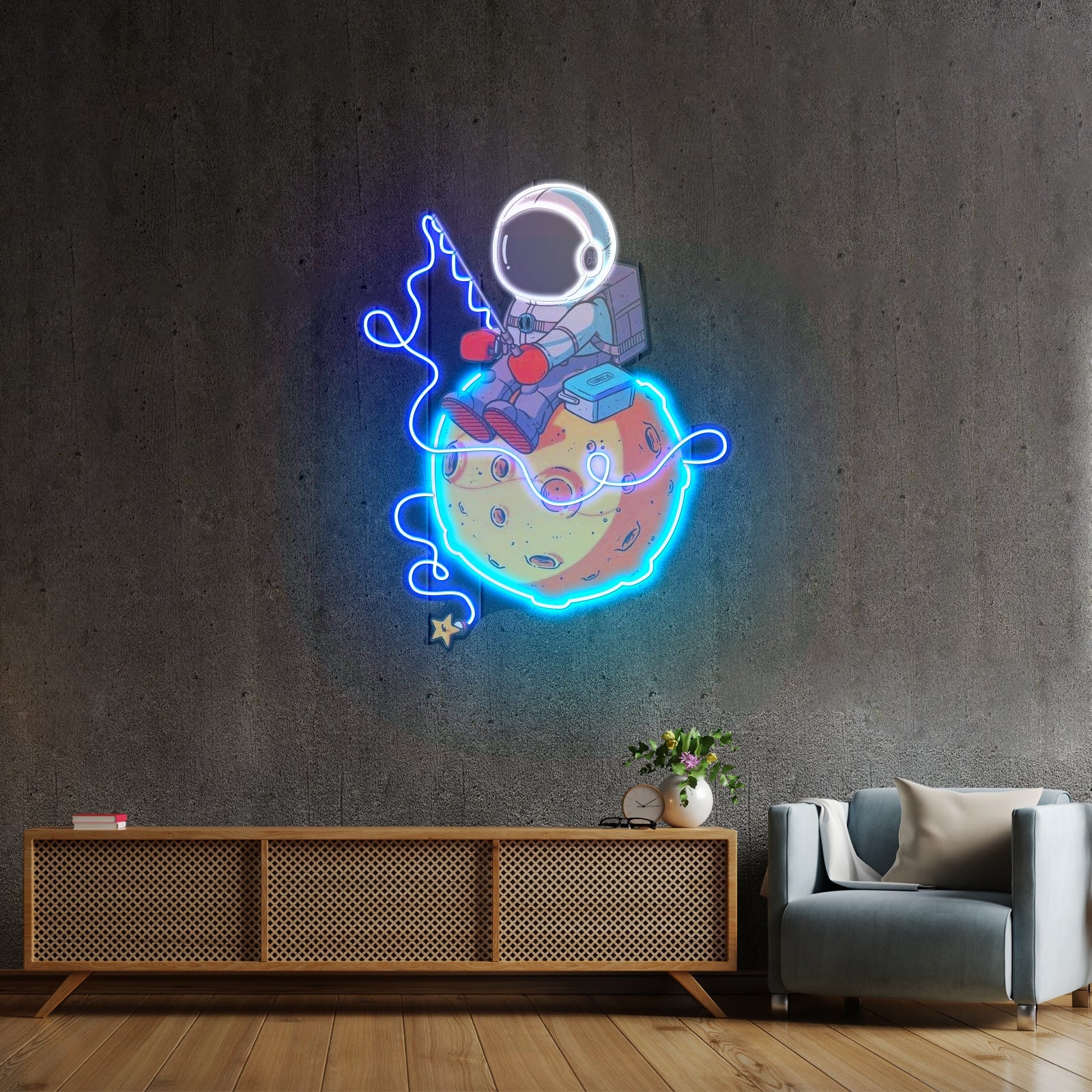 Astronaut Fishing Custom Led Signs Artwork For Sale - Shineneon