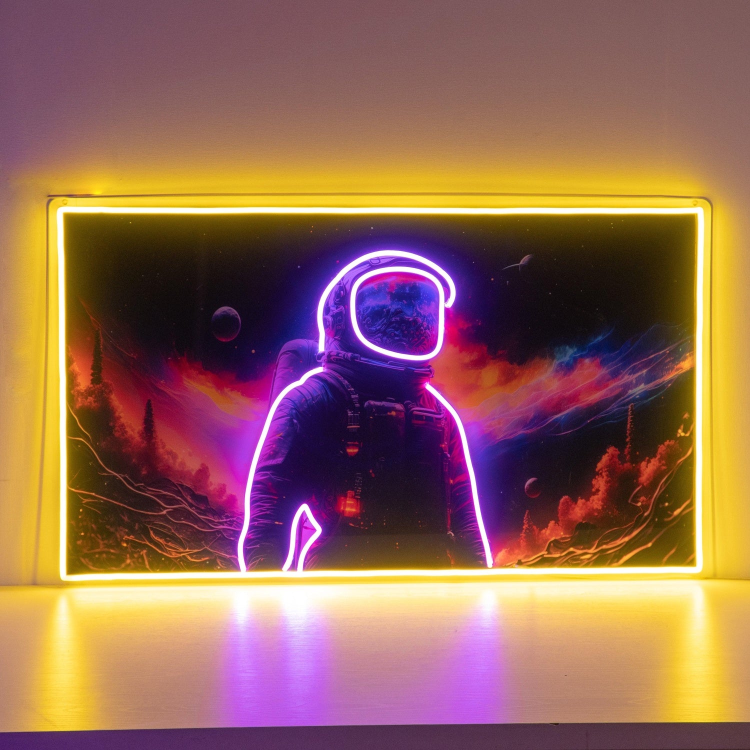 Astronaut Floating In Space Multicolor Uv Printed Led Neon Sign For Room Decor | Shineneon