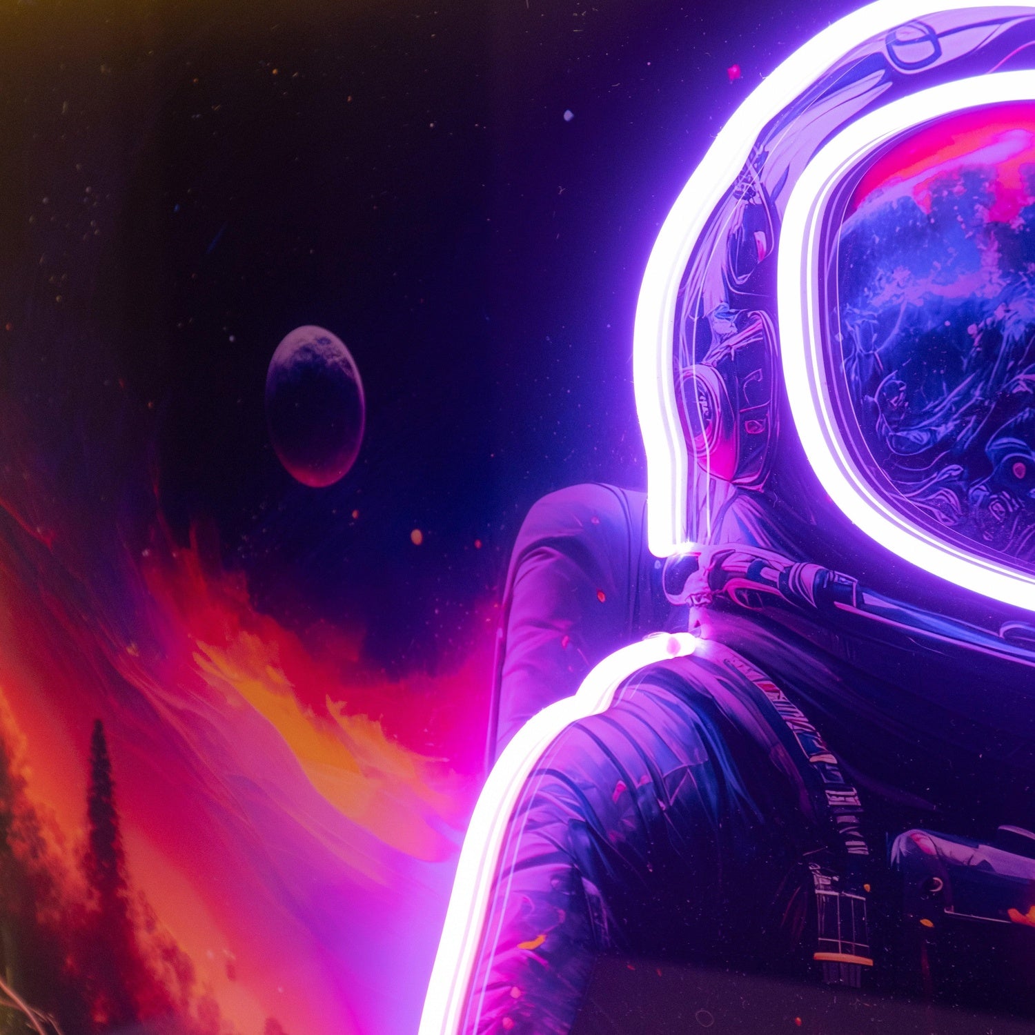 Astronaut Floating In Space Multicolor Uv Printed Led Neon Sign For Room Decor | Shineneon