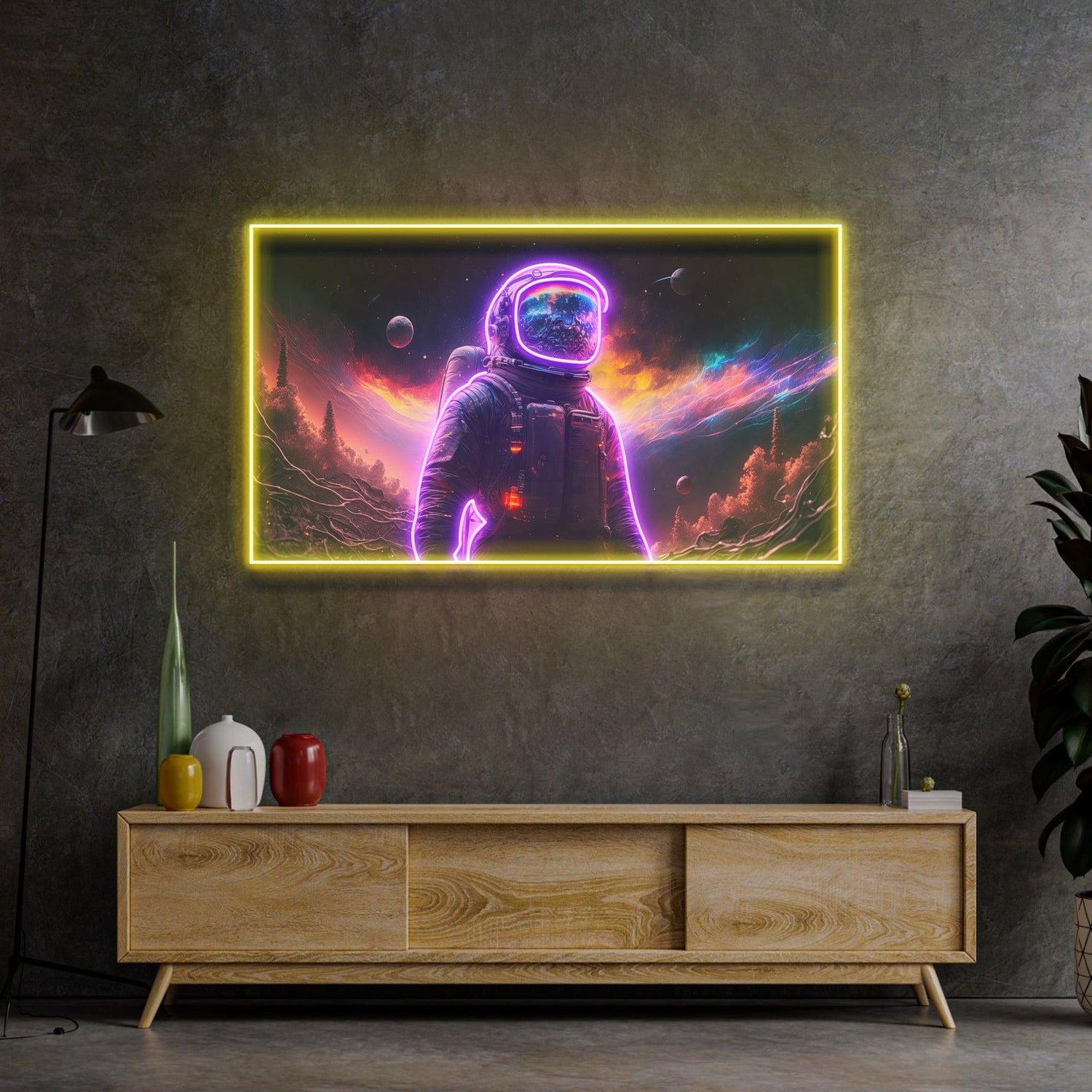 Astronaut Floating In Space Multicolor Uv Printed Led Neon Sign For Room Decor | Shineneon