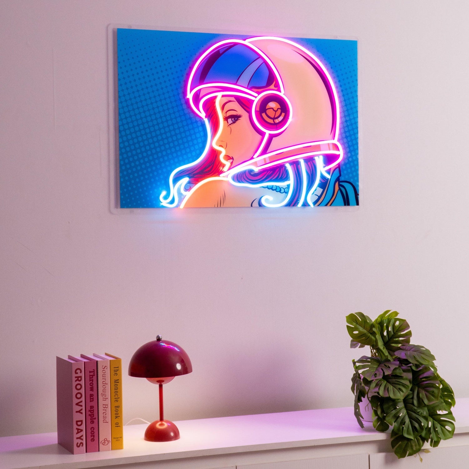 Astronaut Girl With Moon And Neon Glow Uv Printed Led Neon Sign For Kids Room Decor | Shineneon