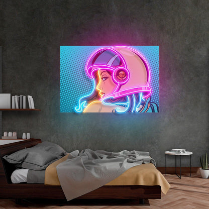 Astronaut Girl With Moon And Neon Glow Uv Printed Led Neon Sign For Kids Room Decor | Shineneon