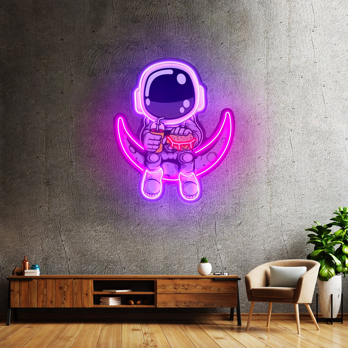 Astronaut Hamburger Custom Led Signs Artwork For Sale