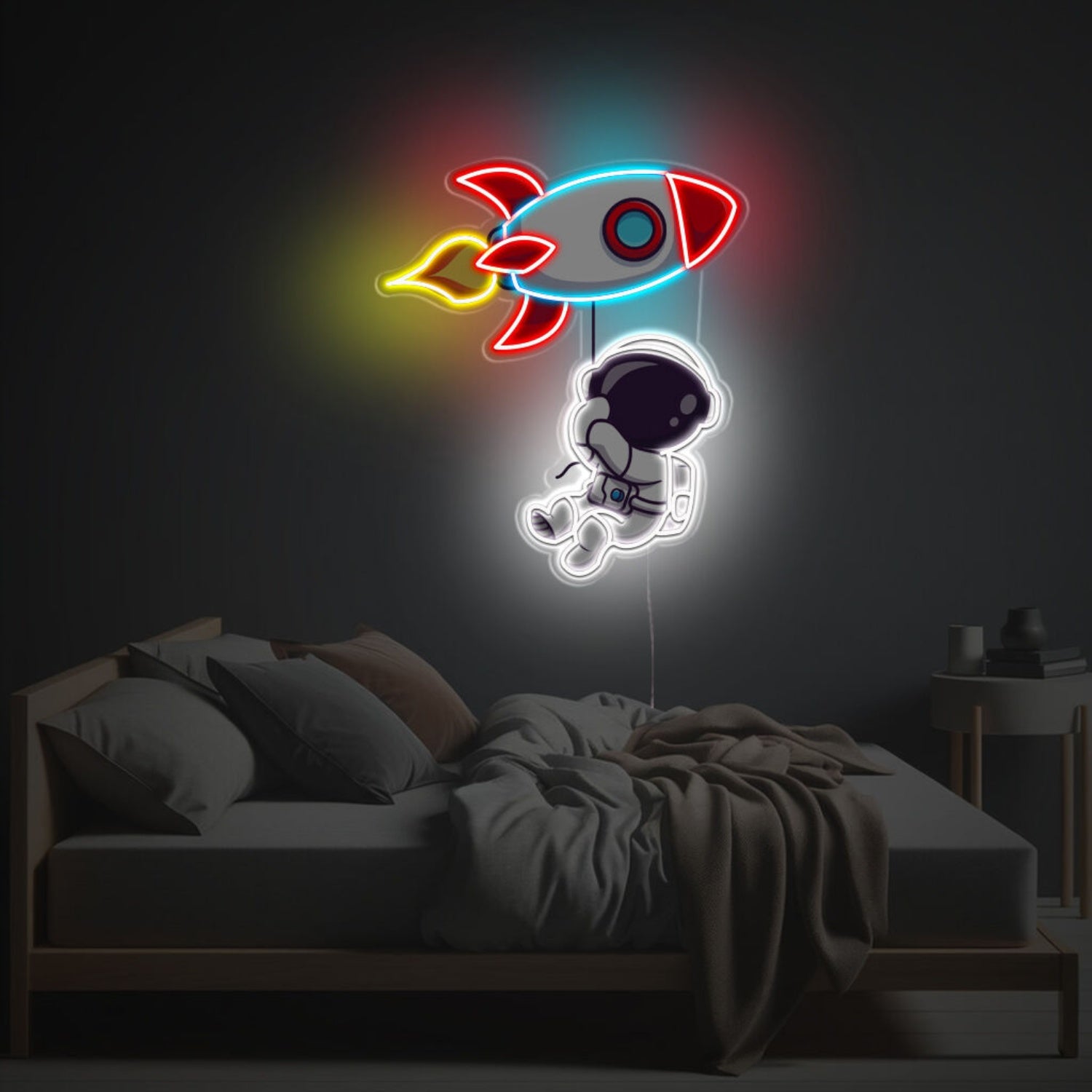 Astronaut Holding A Rocket Balloon Led Neon Acrylic Artwork | Shineneon