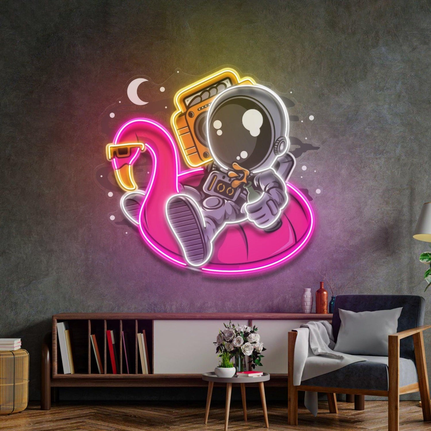 Astronaut Holding Ice Cream Multicolor Uv Printed Led Neon Sign For Home Wall Decor | Shineneon