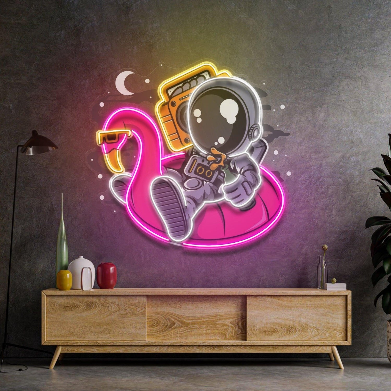 Astronaut Holding Ice Cream Multicolor Uv Printed Led Neon Sign For Home Wall Decor | Shineneon