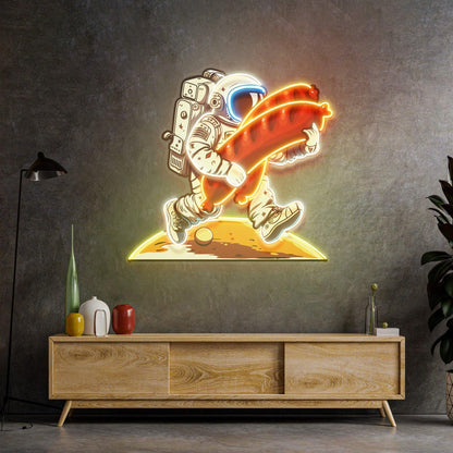 Astronaut Holding Sausage Uv Printed Led Neon Sign Artwork For Indoor Wall Art | Shineneon