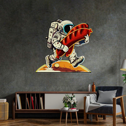 Astronaut Holding Sausage Uv Printed Led Neon Sign Artwork For Indoor Wall Art | Shineneon