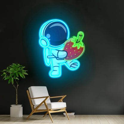 Astronaut Holding Strawberry Custom Led Signs Artwork For Sale - Shineneon