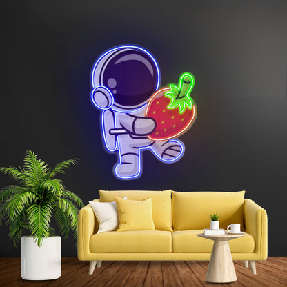 Astronaut Holding Strawberry Custom Led Signs Artwork For Sale - Shineneon