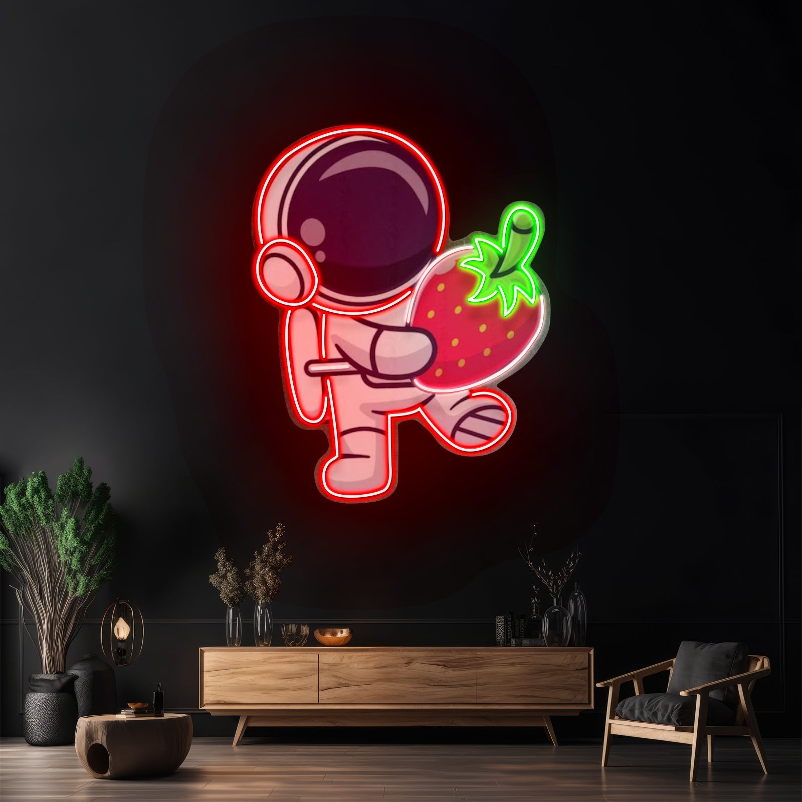 Astronaut Holding Strawberry Custom Led Signs Artwork For Sale - Shineneon