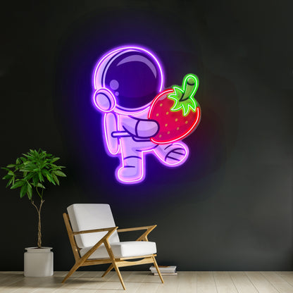 Astronaut Holding Strawberry Custom Led Signs Artwork For Sale