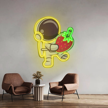 Astronaut Holding Strawberry Custom Led Signs Artwork For Sale