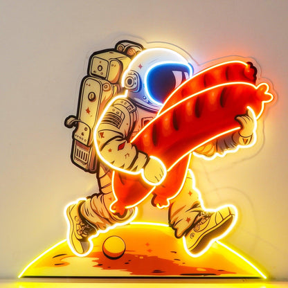 Astronaut Hot Dog Uv Printed Led Neon Sign Diner Wall Art | Shineneon