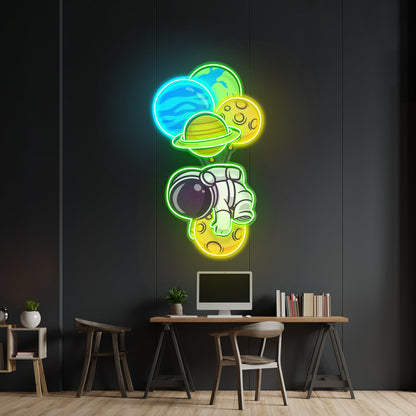 Astronaut Hugging Planet Custom Led Signs Artwork For Sale - Shineneon