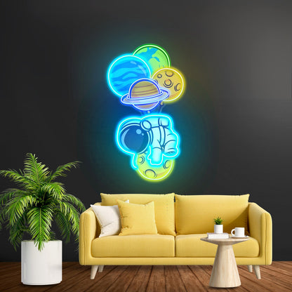 Astronaut Hugging Planet Custom Led Signs Artwork For Sale - Shineneon