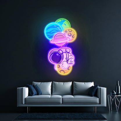 Astronaut Hugging Planet Custom Led Signs Artwork For Sale - Shineneon