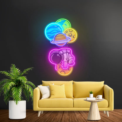 Astronaut Hugging Planet Custom Led Signs Artwork For Sale - Shineneon