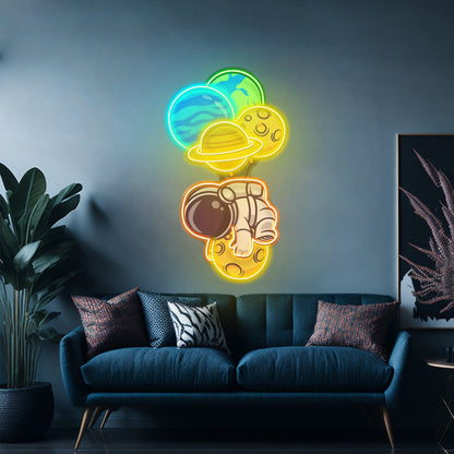 Astronaut Hugging Planet Custom Led Signs Artwork For Sale - Shineneon