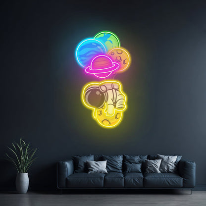 Astronaut Hugging Planet Custom Led Signs Artwork For Sale - Shineneon
