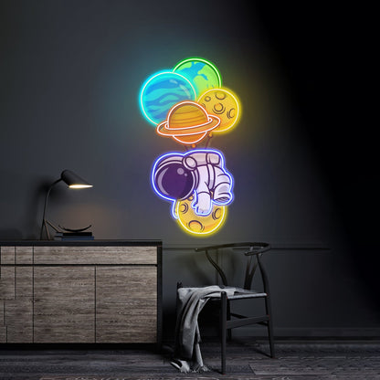 Astronaut Hugging Planet Custom Led Signs Artwork For Sale - Shineneon