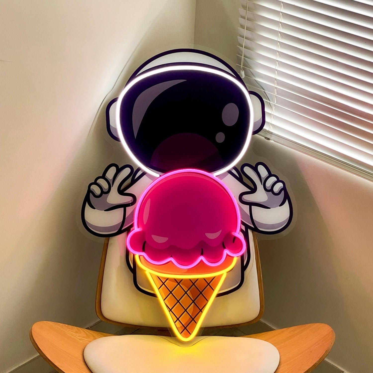 Astronaut Ice Cream Cartoon Pink Yellow White Uv Printed Led Neon Sign For Kids Room Decor | Shineneon